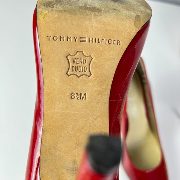 Tommy Hilfiger Red Almond Toe Patent Leather Stiletto Pumps Women's Size 8.5 - Picture 13 of 16